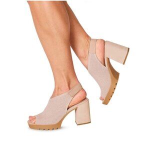 Eileen Fisher Cue Knit Sling back Open Toe Pumps Tan